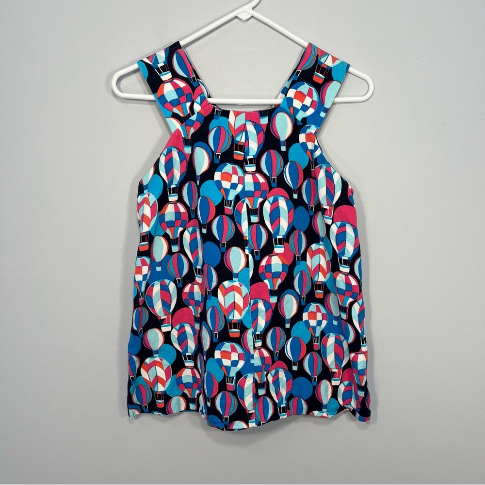 Crown & Ivy Shirt Womens Extra Small Blue Pink Tank Top Linen Blend Balloons